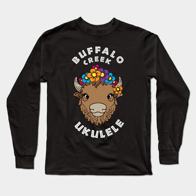 Buffalo Creek Ukulele_White Text Long Sleeve T-Shirt by Sara Howard